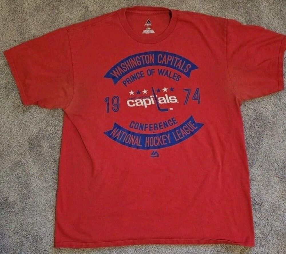 Majestic Washington Capitals NHL Hockey Shirt Red Blue Size L
